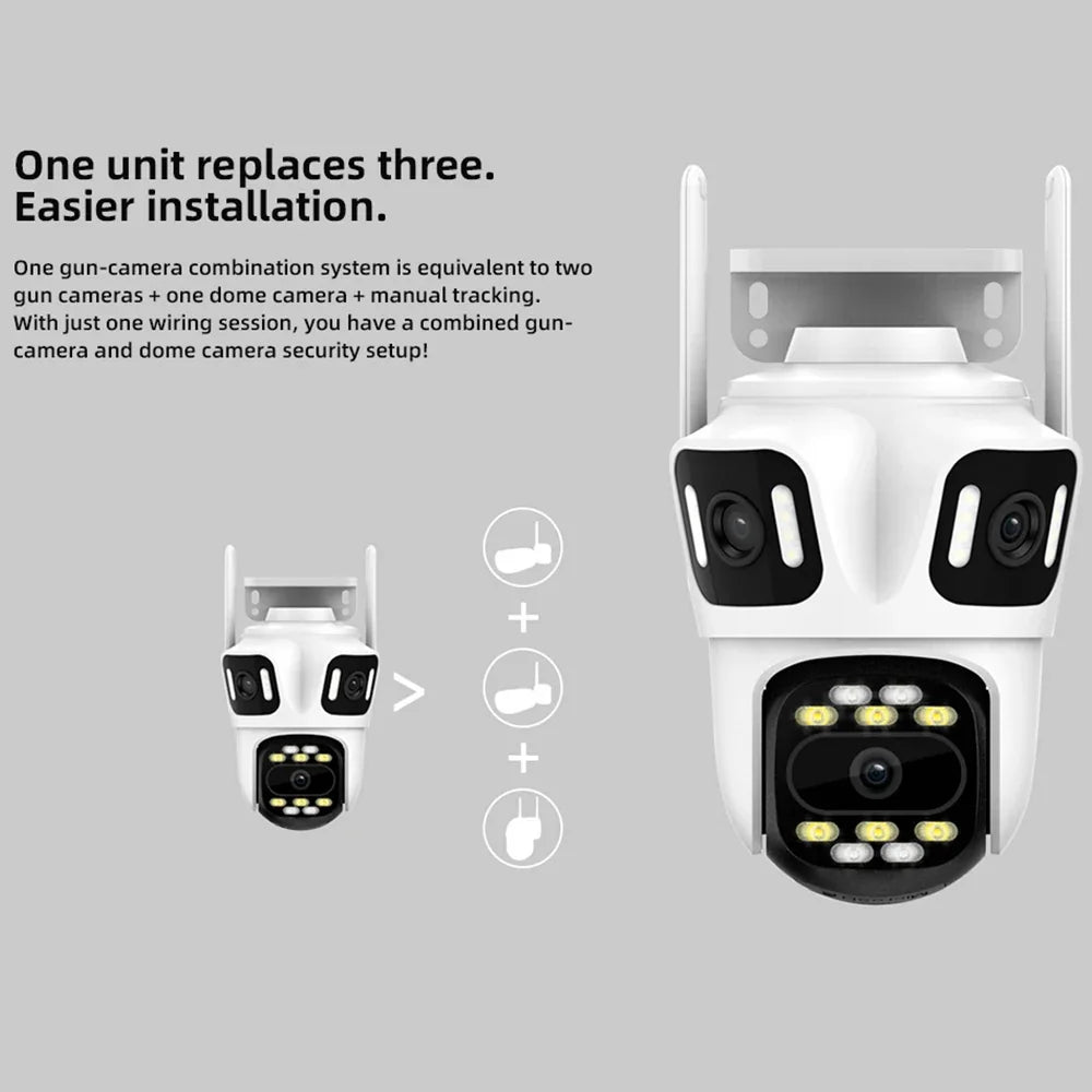 Caméra De Surveillance Extérieure PTZ Triple Objectif Wi-Fi